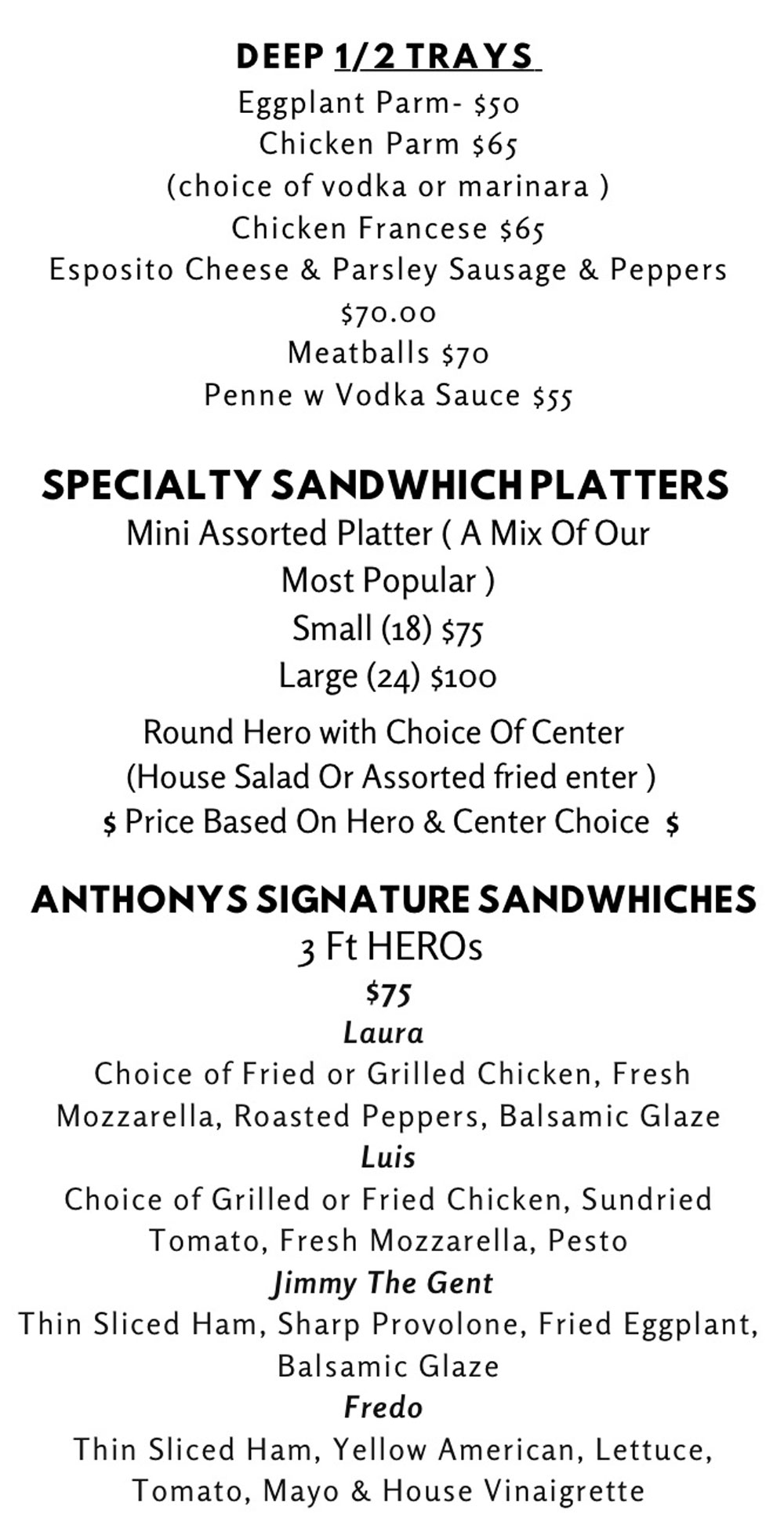 Anthony's Paninoteca Menu